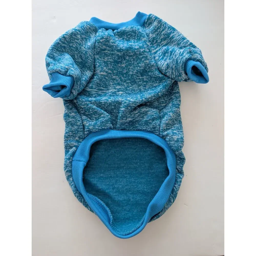 Dog Days Blue Marled Fleece Lined Knit Dog Sweatshirt Warm Winter Coat Patch XL